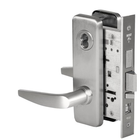 BEST Grade 1 Office Mortise Lock, 16 Lever, J Escutcheon, SFIC Housing Less Core, Satin Stainless Steel F 45H7AB16J630